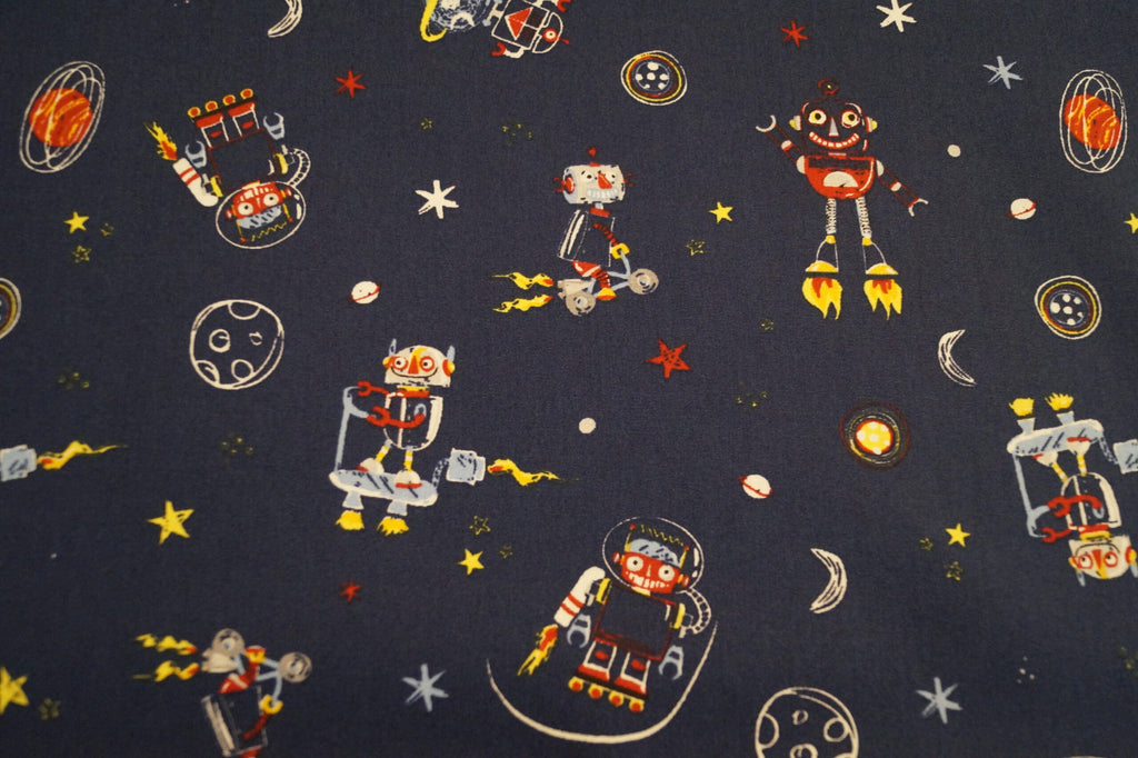 Popeline dunkelblau mit Weltallmotiven
