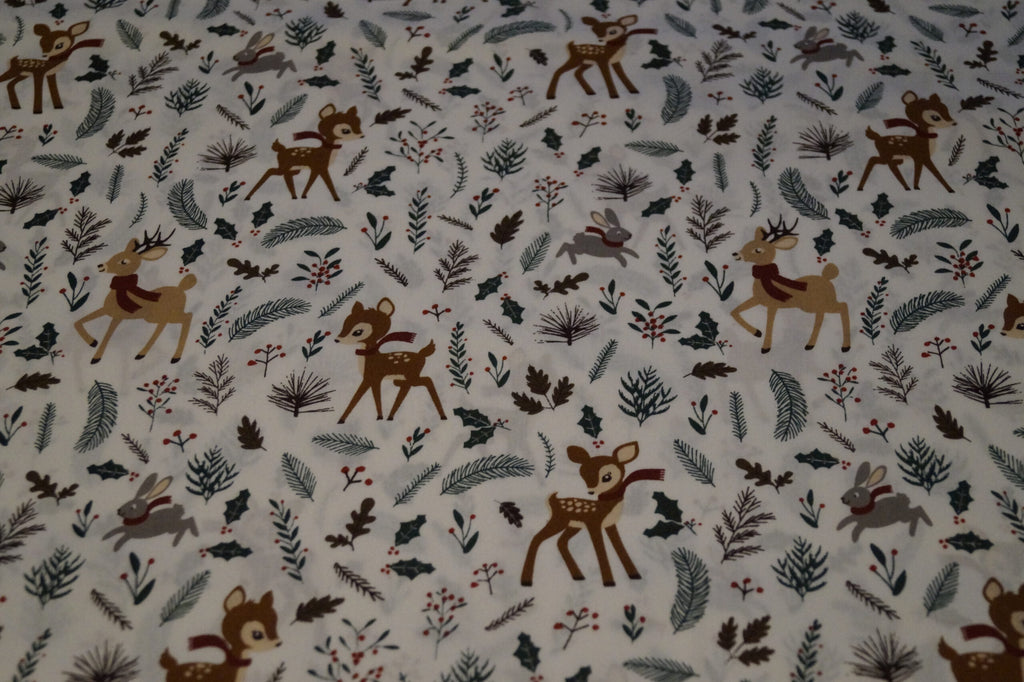 Popeline weiß mit Waldtieren