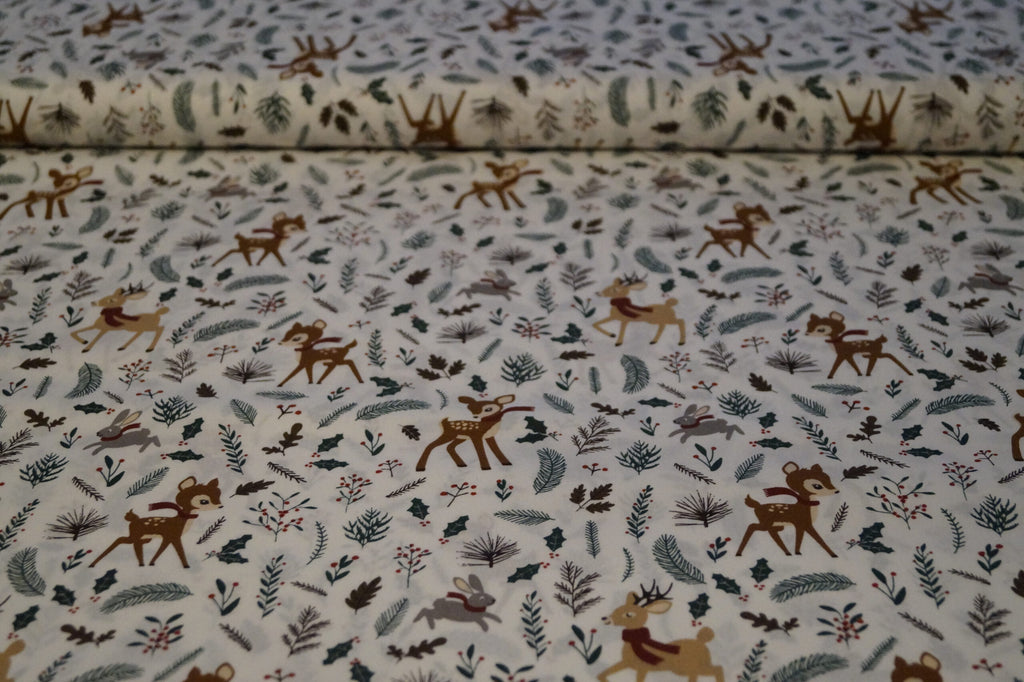 Popeline weiß mit Waldtieren