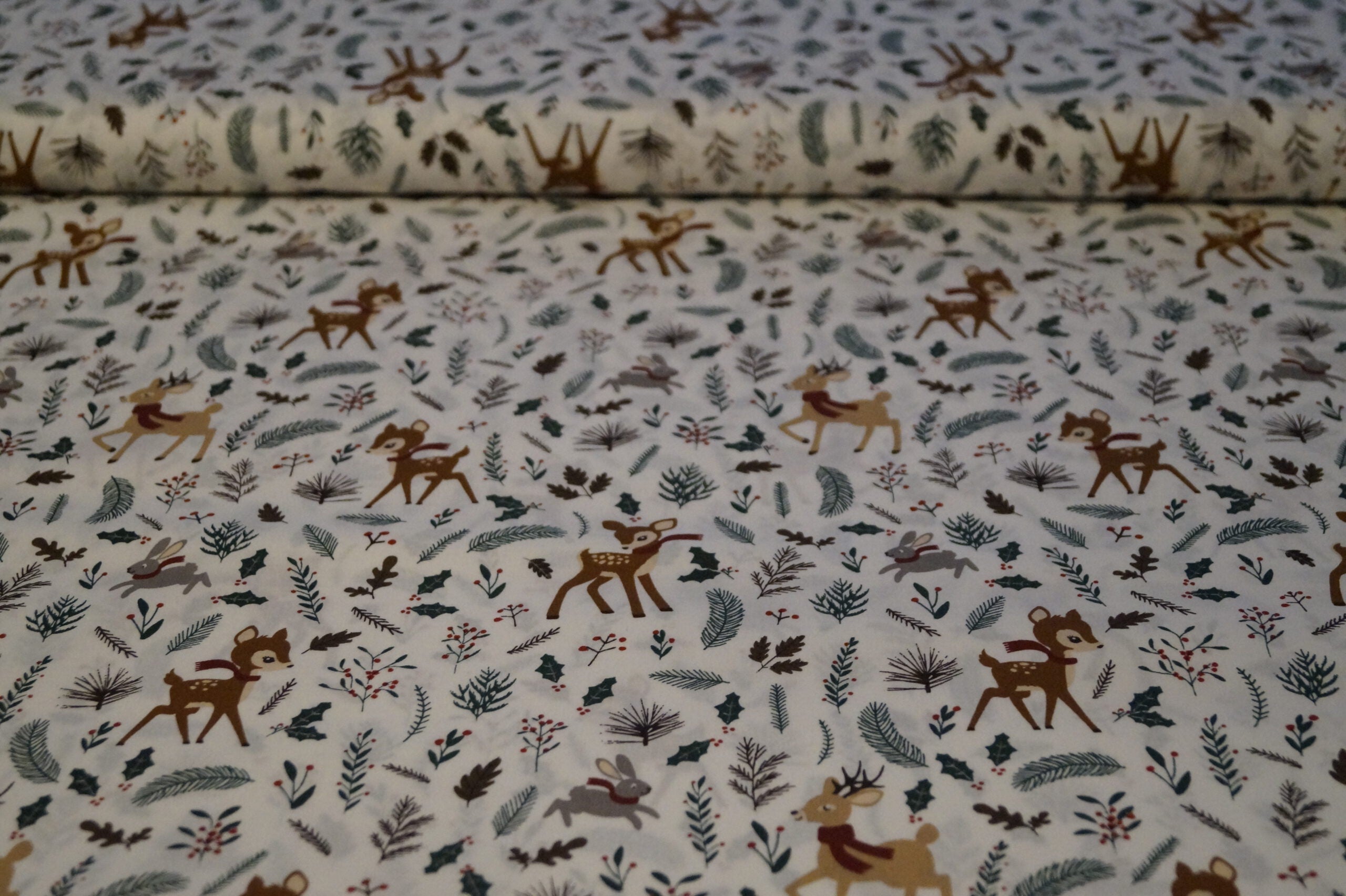 Popeline weiß mit Waldtieren