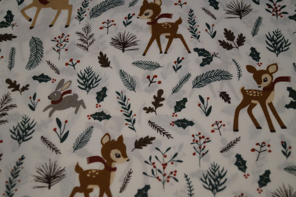 Popeline weiß mit Waldtieren