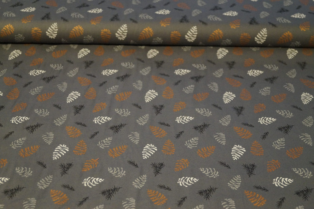 Popeline dunkelgrau mit Eicheln