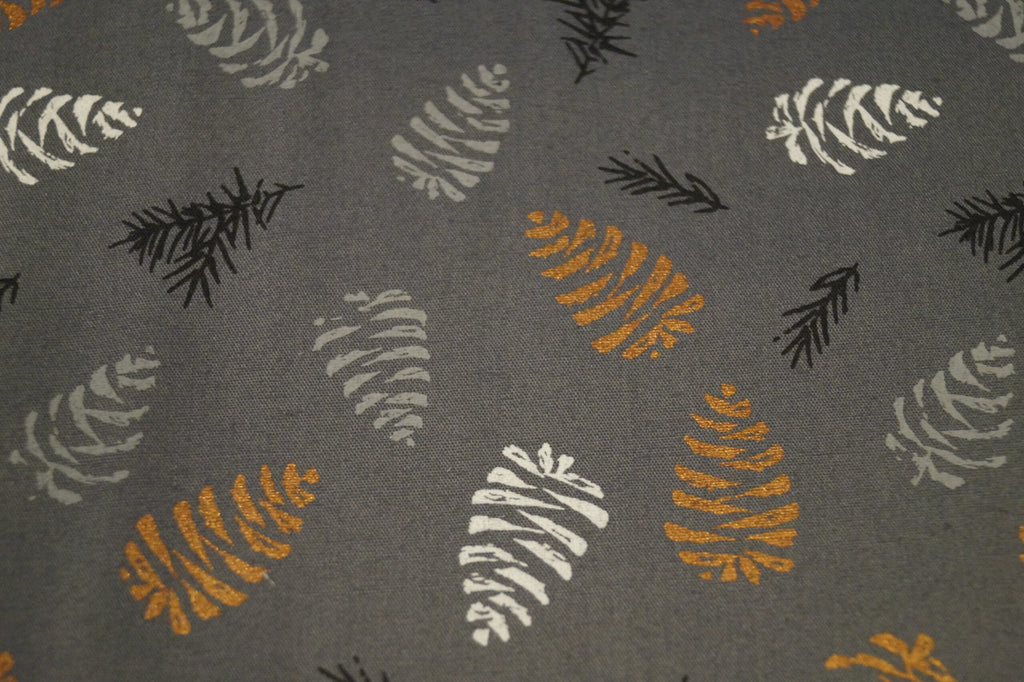 Popeline dunkelgrau mit Eicheln