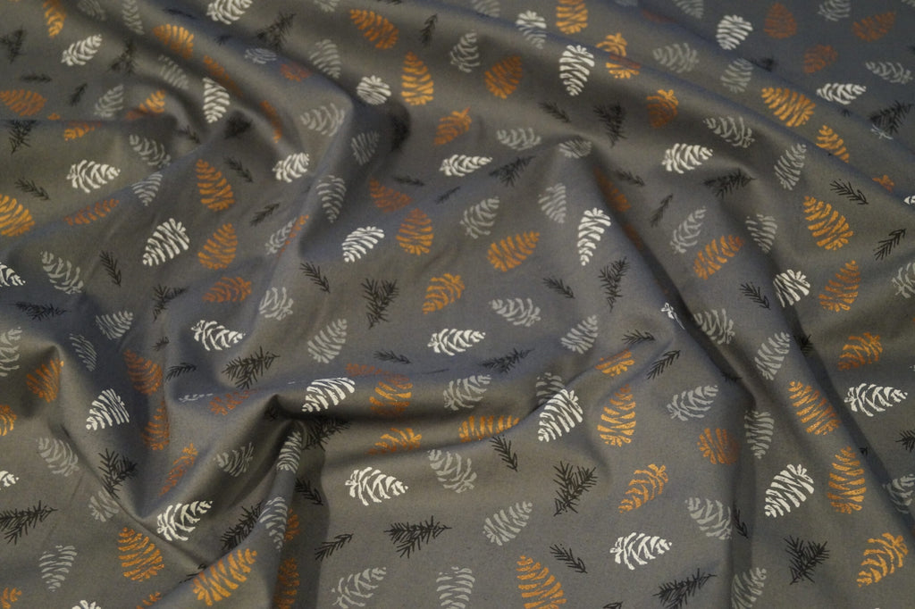 Popeline dunkelgrau mit Eicheln