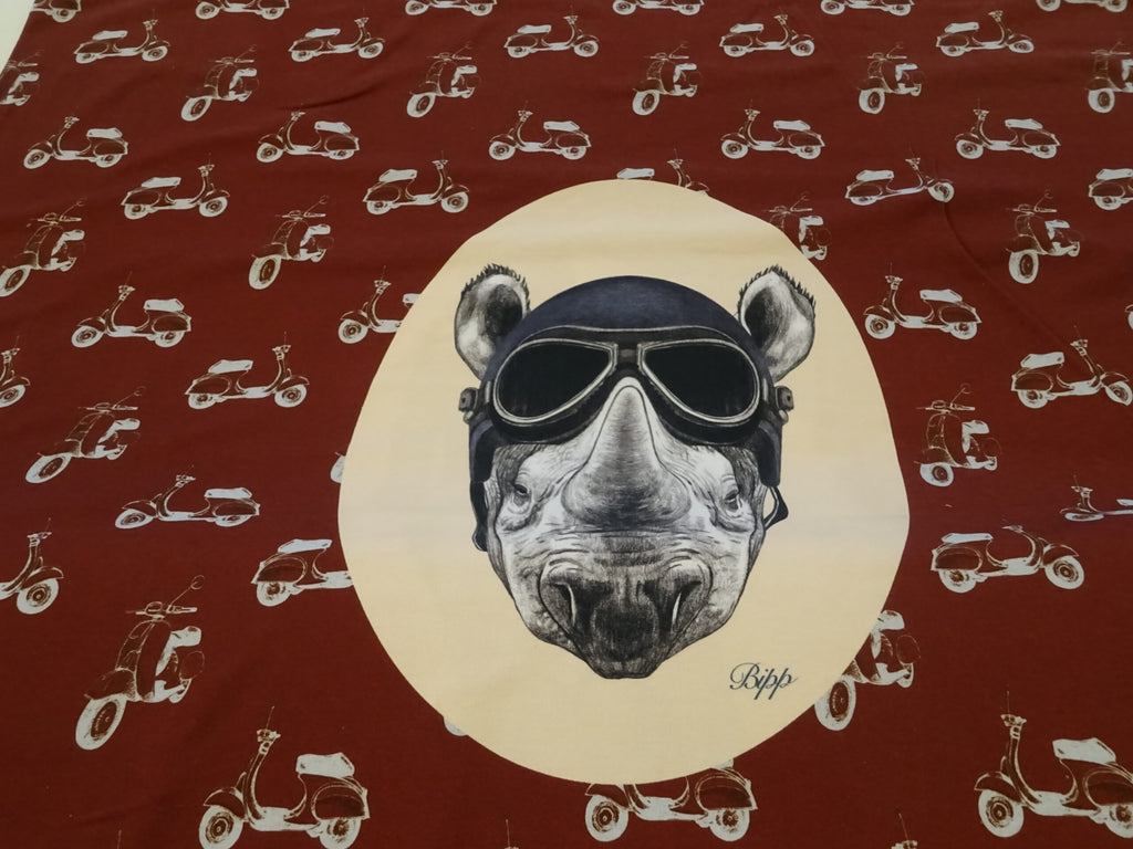 Baumwolljersey Panel weinrot mit Nashornmotiv