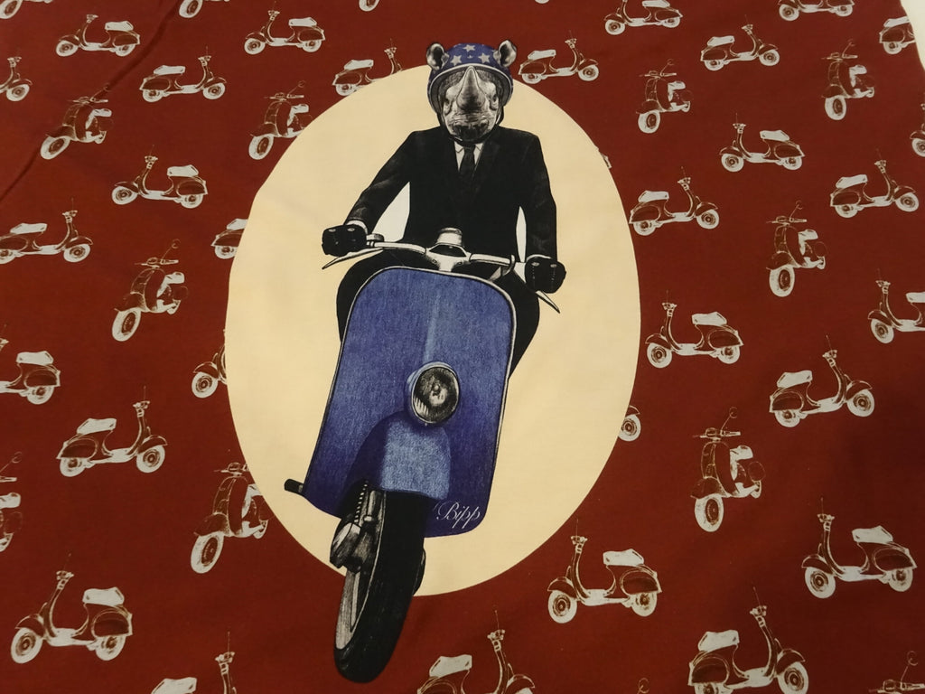 Baumwolljersey Panel weinrot mit Nashornmotiv