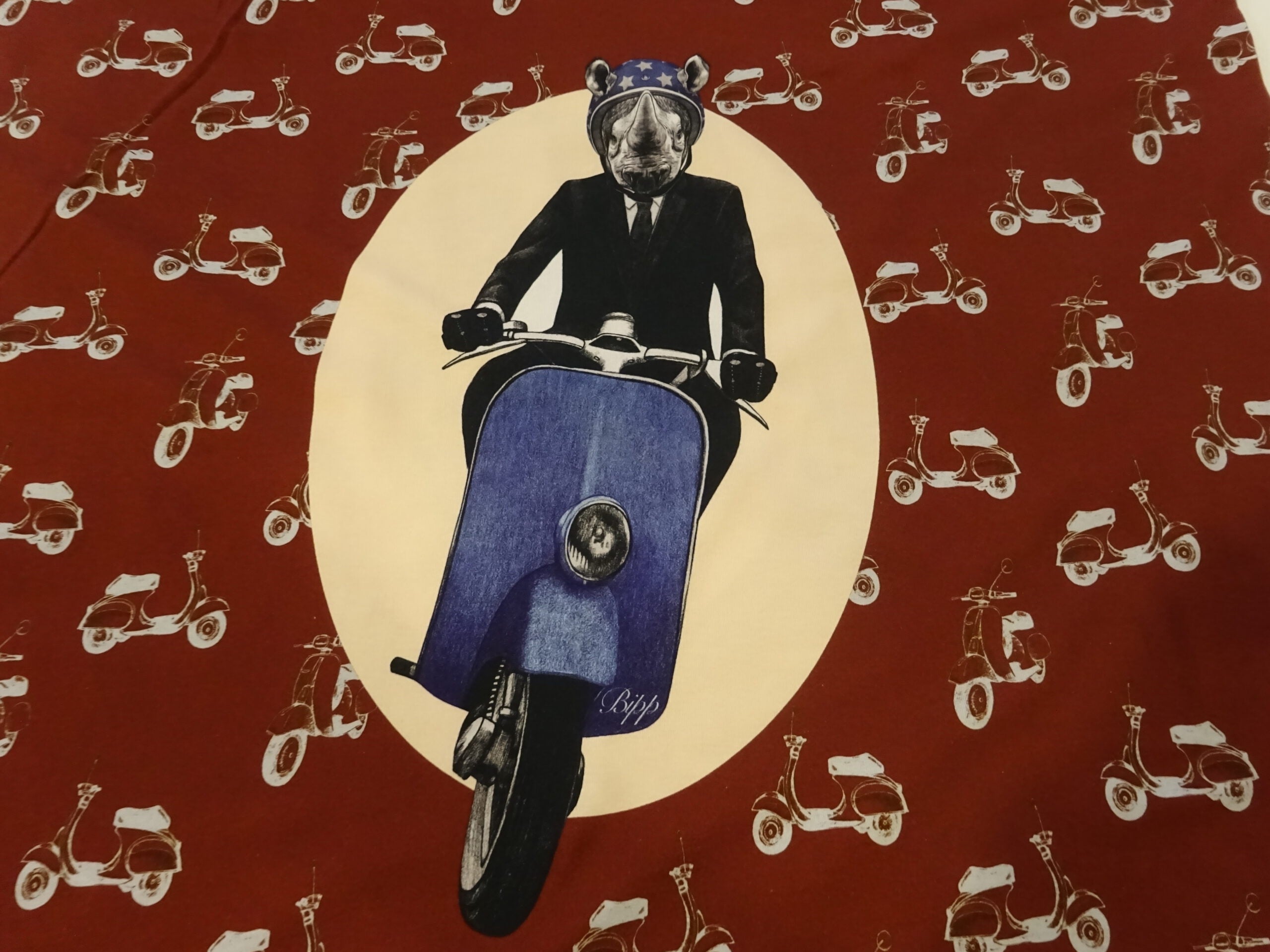 Baumwolljersey Panel weinrot mit Nashornmotiv