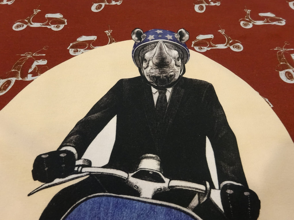 Baumwolljersey Panel weinrot mit Nashornmotiv