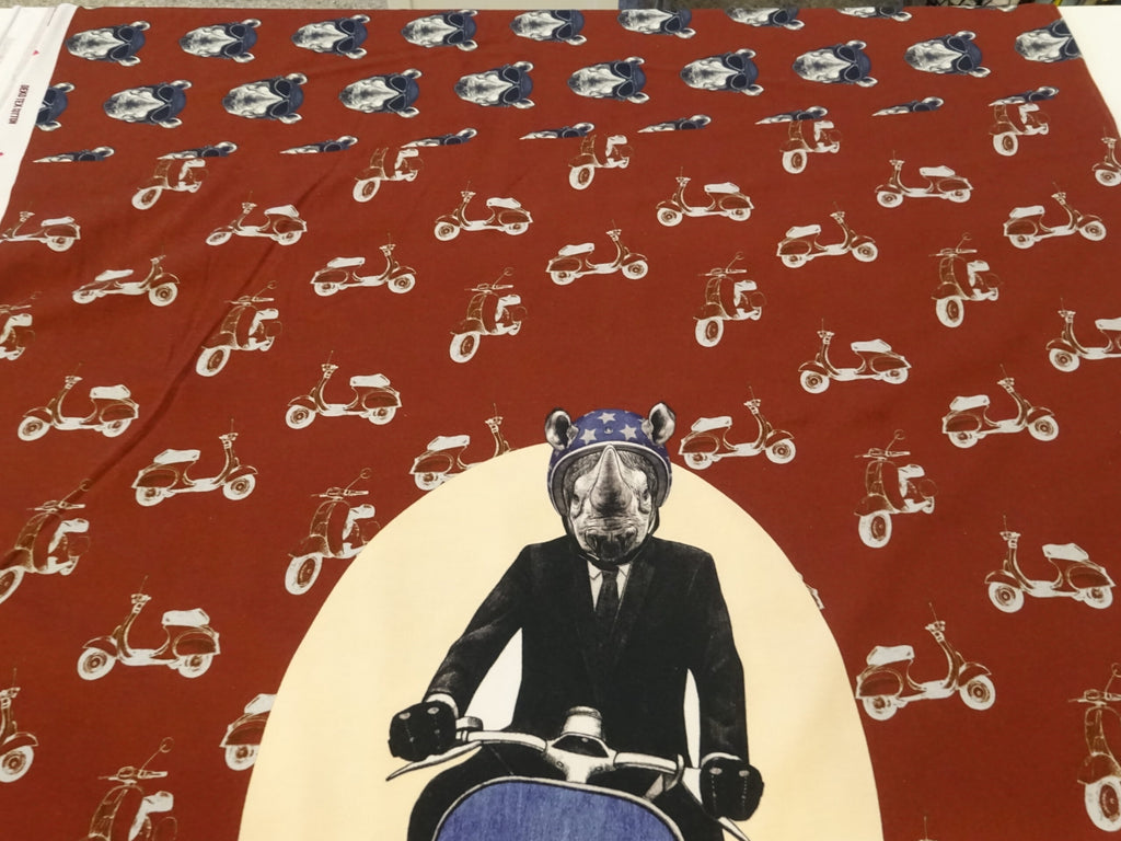 Baumwolljersey Panel weinrot mit Nashornmotiv