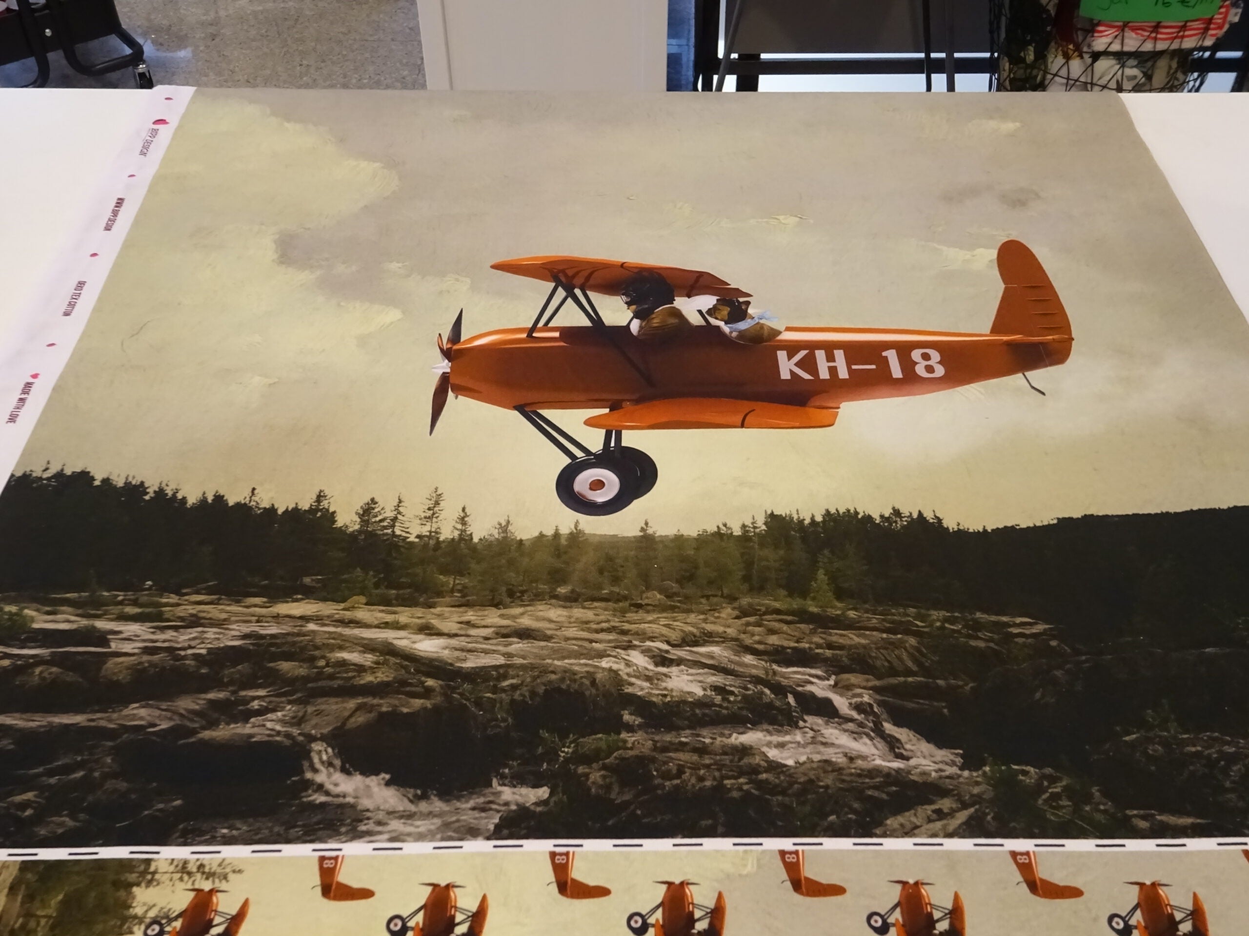 Baumwolljersey Panel hellgrün mit Flugzeug