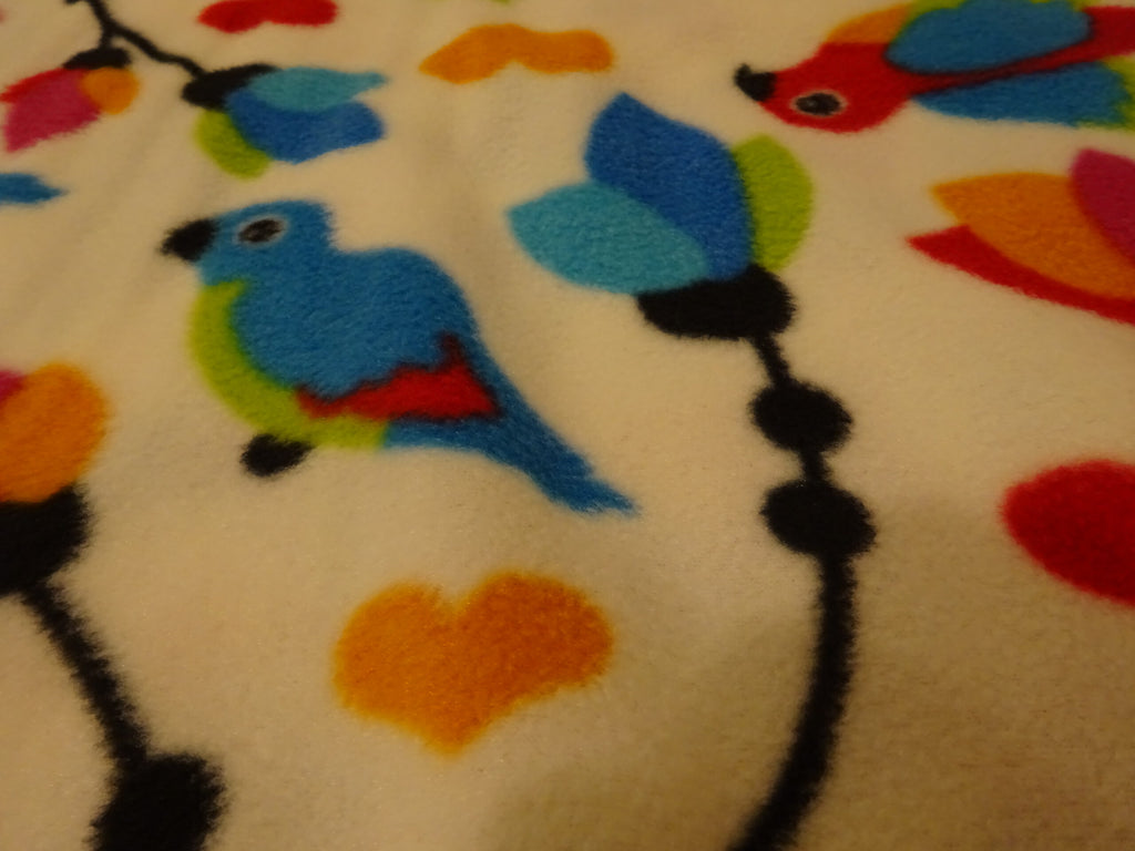 Fleece weiß mit Vögeln