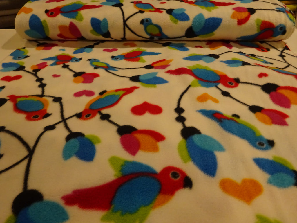 Fleece weiß mit Vögeln