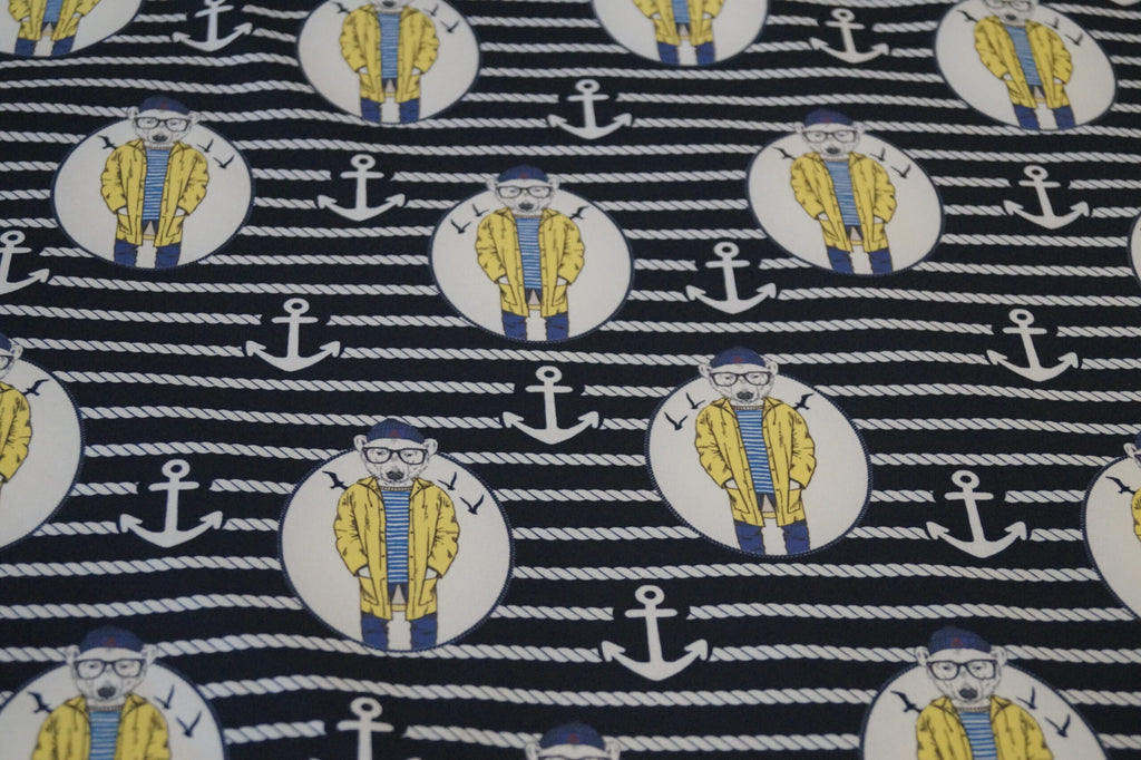 Softshell dunkelblau/weiß gestreift mit Ankern und Hunden