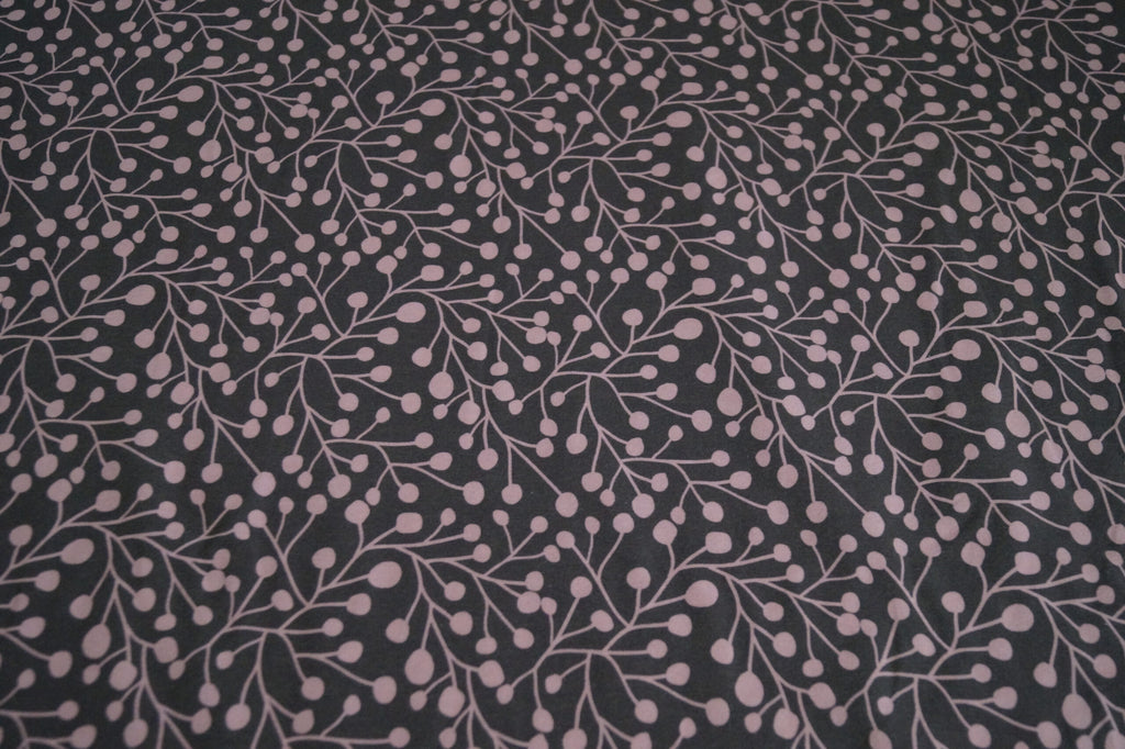 Baumwolljersey braun/rosa mit Blütenknospen