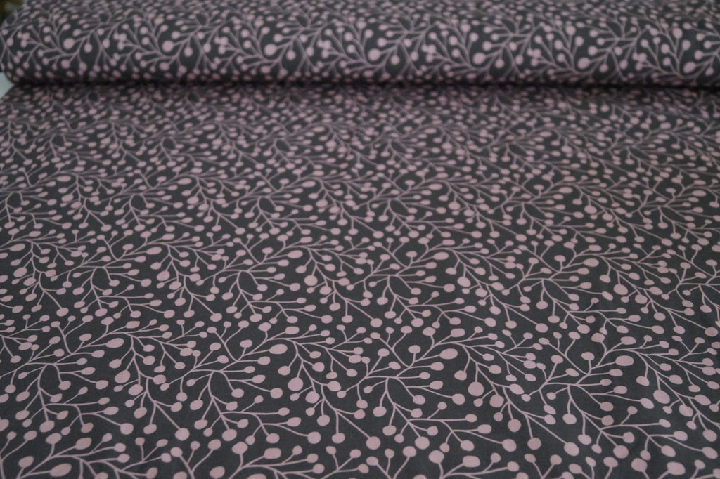 Baumwolljersey braun/rosa mit Blütenknospen