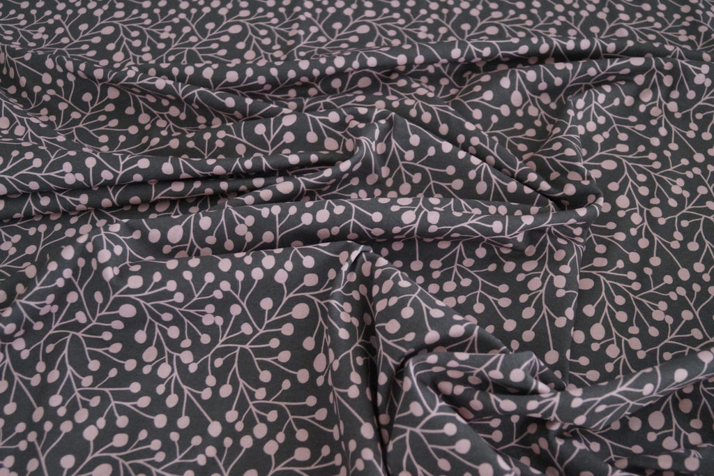 Baumwolljersey braun/rosa mit Blütenknospen