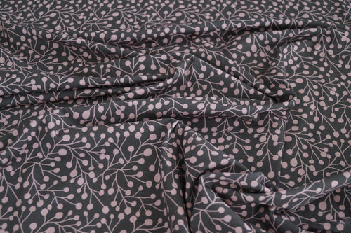 Baumwolljersey braun/rosa mit Blütenknospen