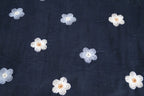 Babycord dunkelblau mit Blumen bestickt
