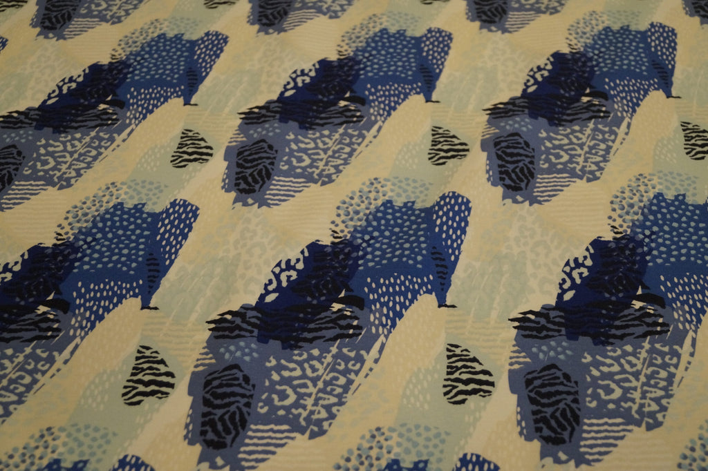 French Terry gemustert weiß/blau/türkis