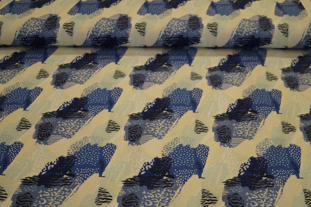 French Terry gemustert weiß/blau/türkis