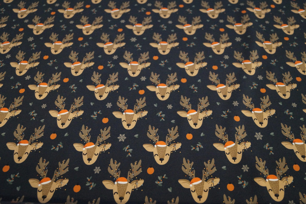French Terry dunkelblau mit Weihnachtsrentieren