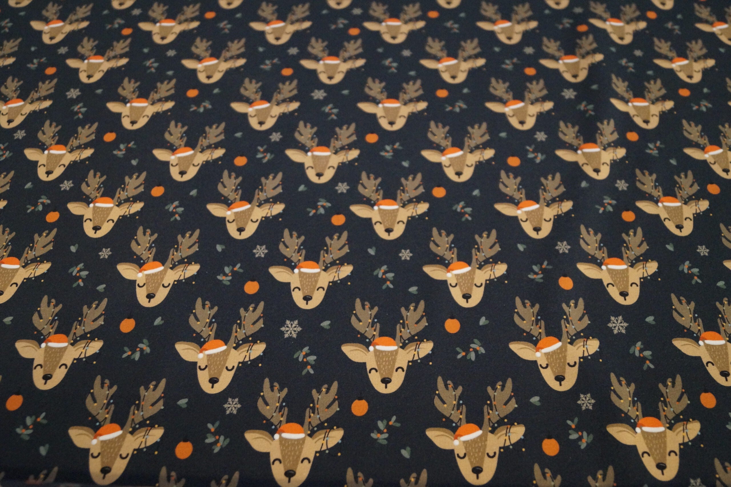 French Terry dunkelblau mit Weihnachtsrentieren