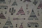 Baumwolljersey grau meliert mit Indianermotiven