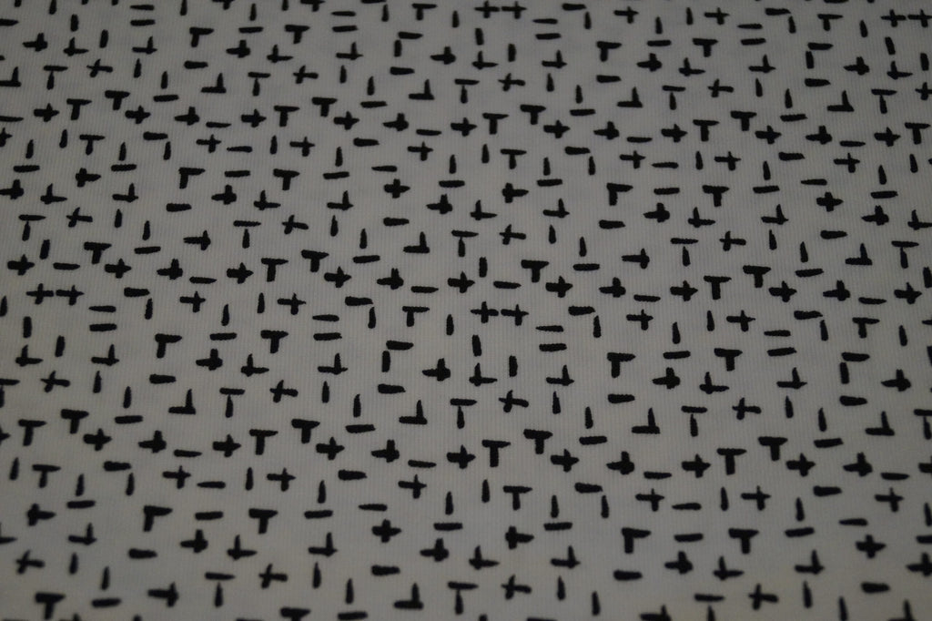 Baumwolljersey weiß mit schwarzen Strichen