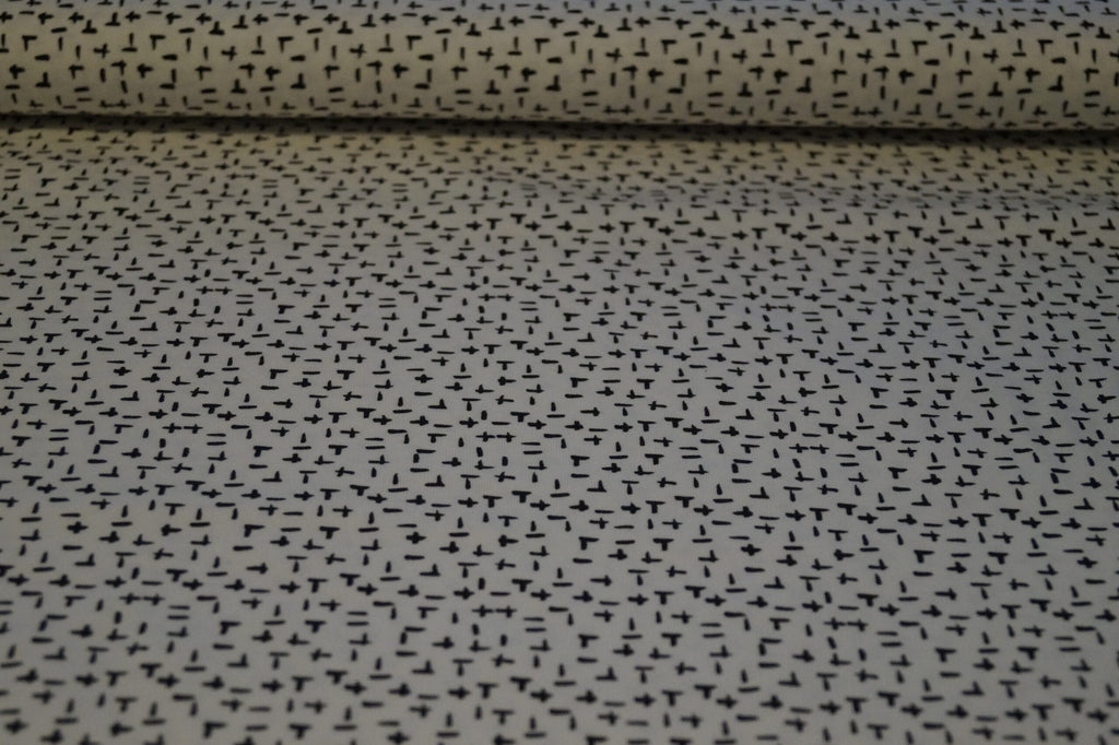 Baumwolljersey weiß mit schwarzen Strichen