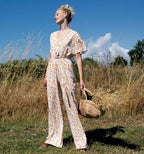 Ecoviskose weiß mit Blüten (Ecovero)