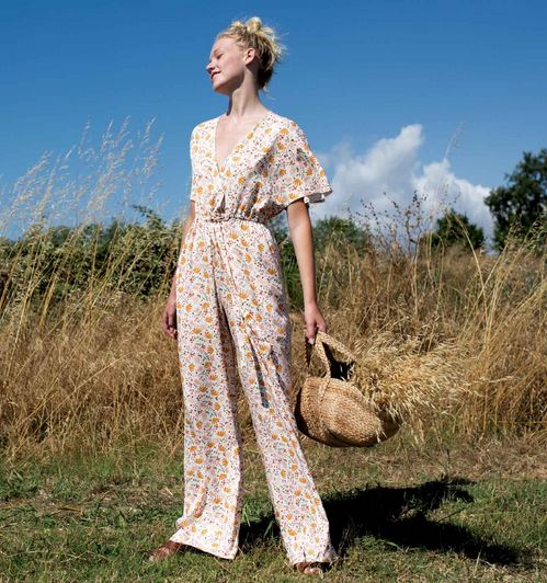 Ecoviskose weiß mit Blüten (Ecovero)