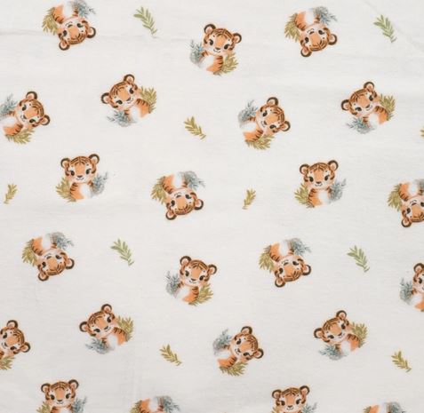 Flanell weiß mit kleinen Tigerköpfen (Digitaldruck)