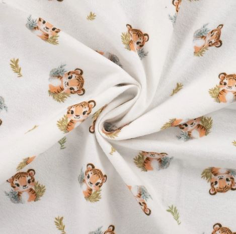 Flanell weiß mit kleinen Tigerköpfen (Digitaldruck)