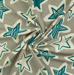 French Terry grau mit petrolfarbenen Sternen