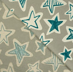 French Terry grau mit petrolfarbenen Sternen