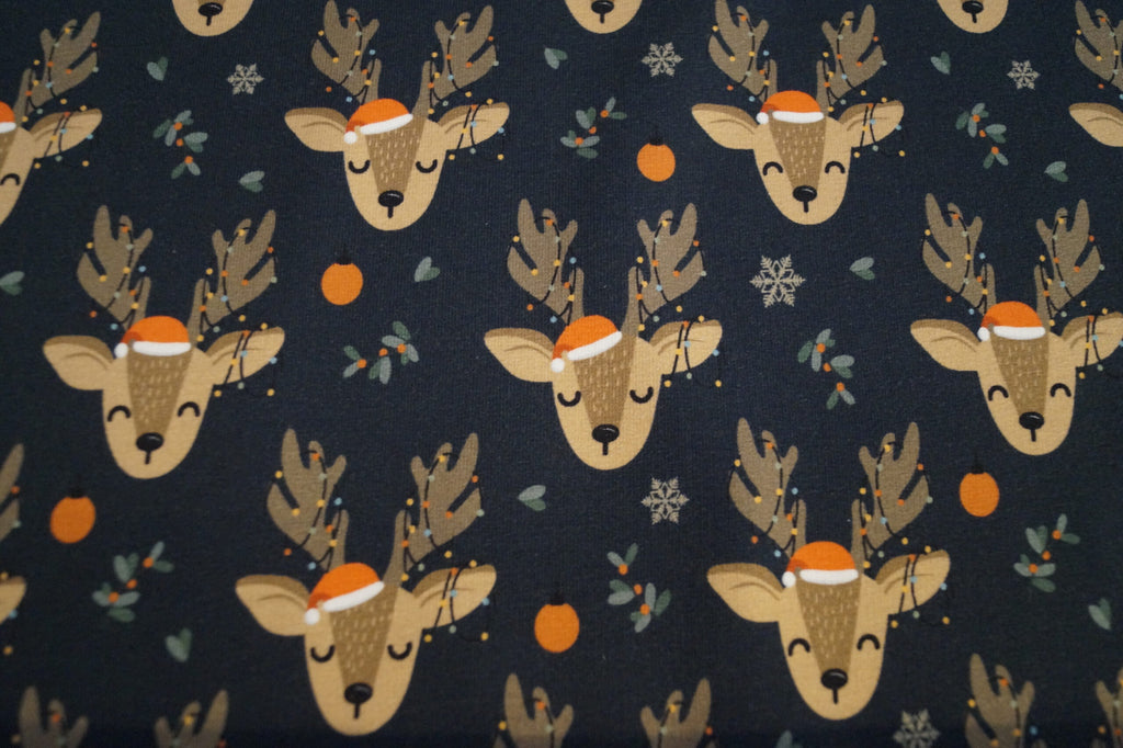 French Terry dunkelblau mit Weihnachtsrentieren