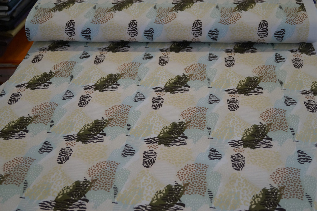 French Terry gemustert weiß/ braun/ grün