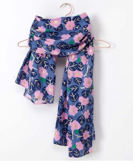 Musselin blau mit Aloha Blumen