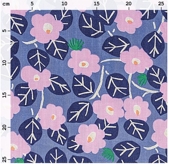 Musselin blau mit Aloha Blumen