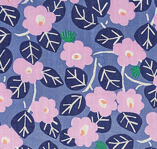 Musselin blau mit Aloha Blumen