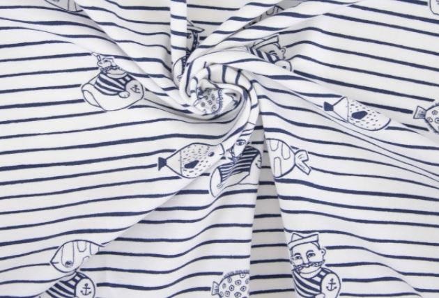 Baumwolljersey weiß mit maritimen Motiven