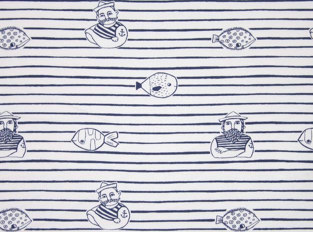 Baumwolljersey weiß mit maritimen Motiven