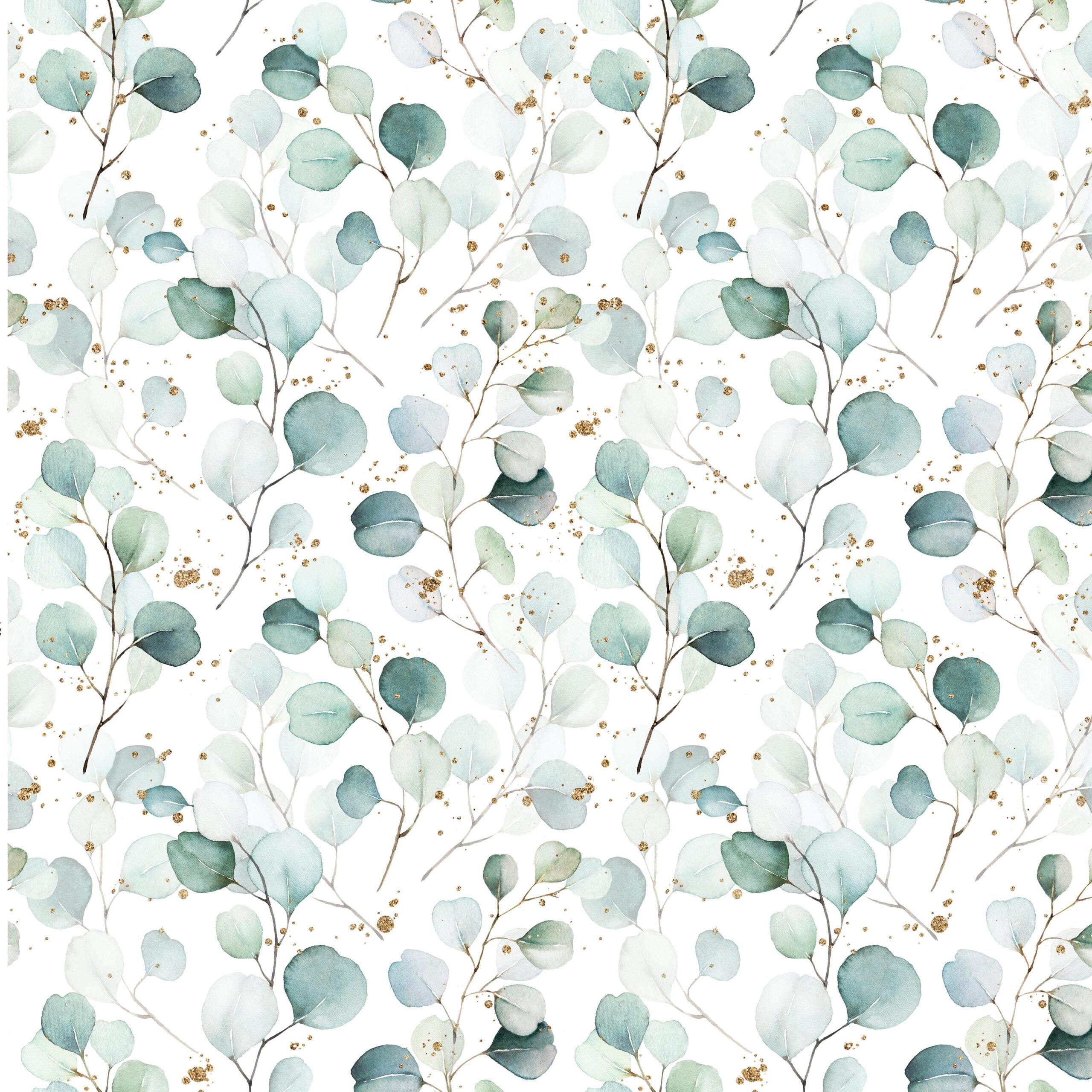 Baumwolljersey weiß mit Eukalyptusblättern