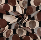 Viskosesatin braun mit großen Punkten