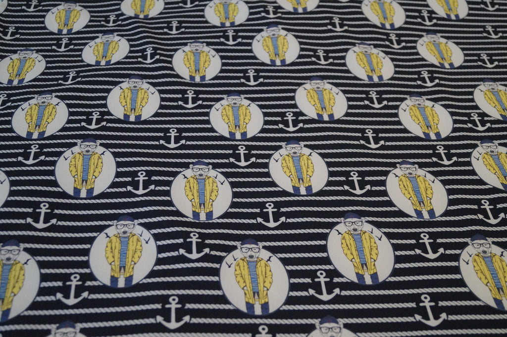 Softshell dunkelblau/weiß gestreift mit Ankern und Hunden