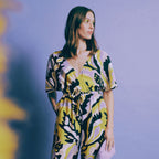 Viskose Rayon Voile weiß/blau/gelb gemustert