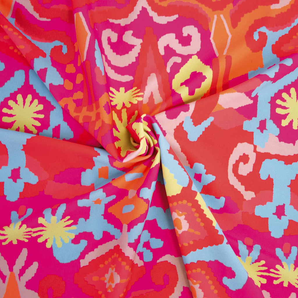 Badestoff bunt mit Maya-Motiven