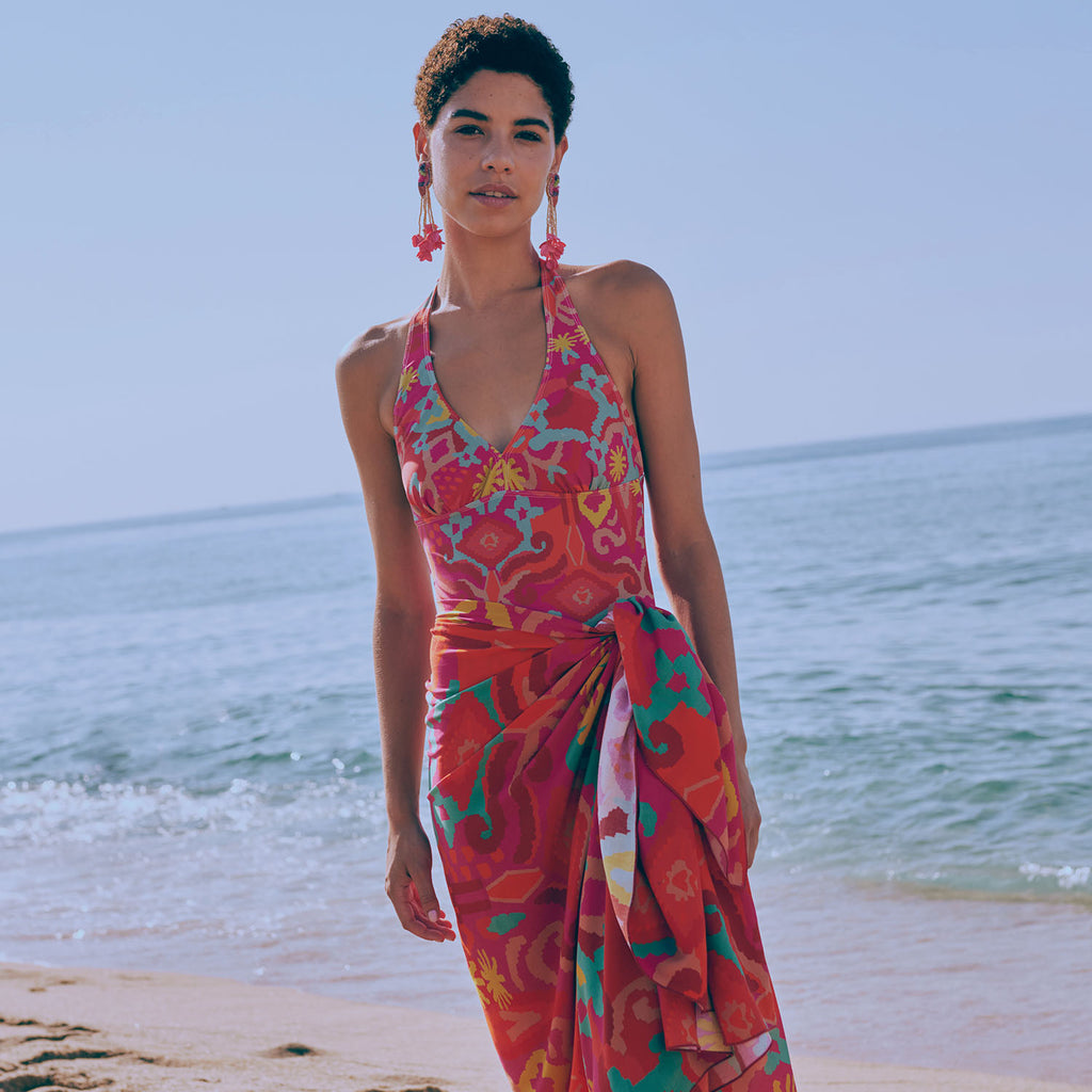 Badestoff bunt mit Maya-Motiven