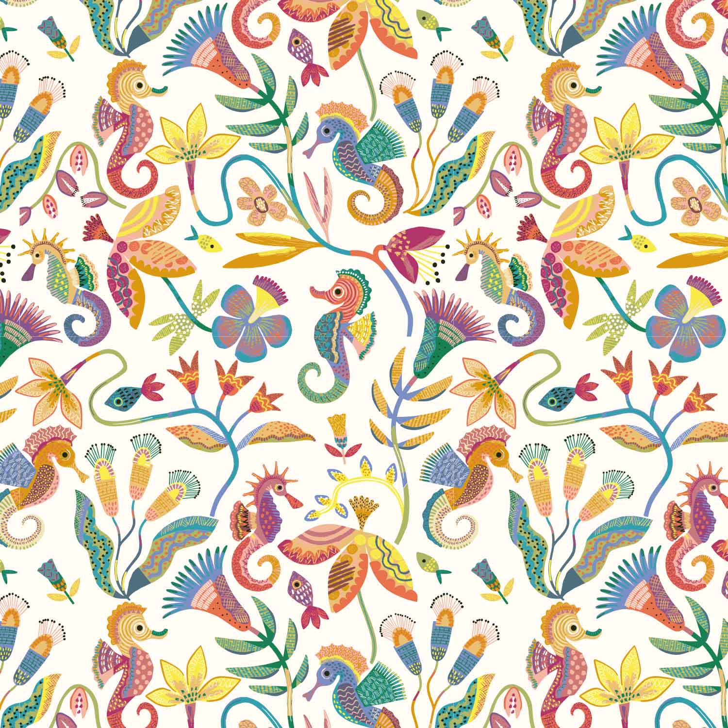 Badestoff weiß mit buntem Meeresleben