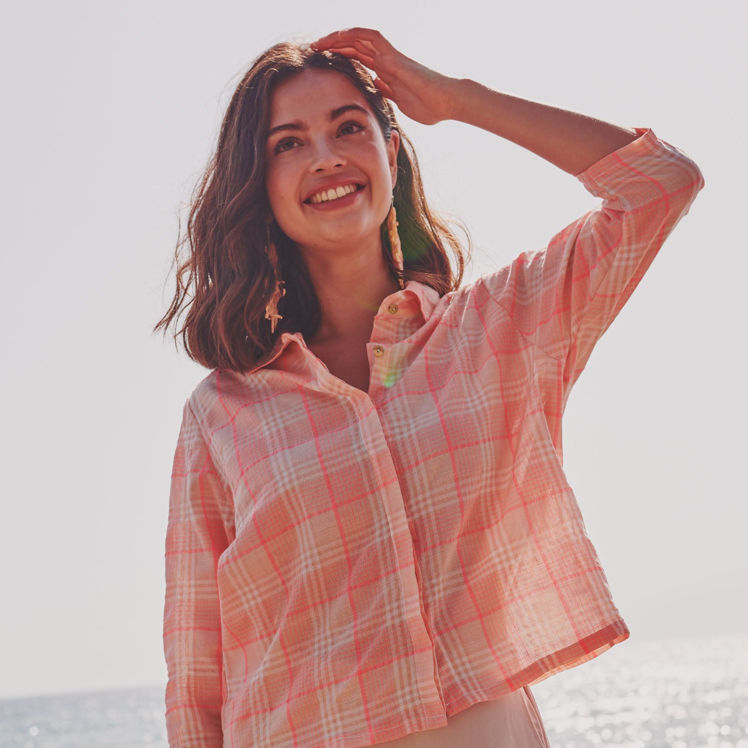 Hemden-/Blusenstoff lachsfarben kariert